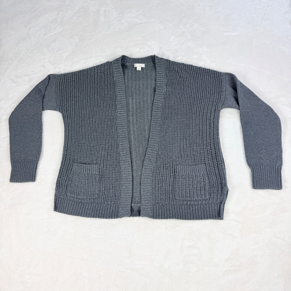 Gap Shaker Knit Open Front Cardigan Womens M Heather Gray Chunky Patch Pockets